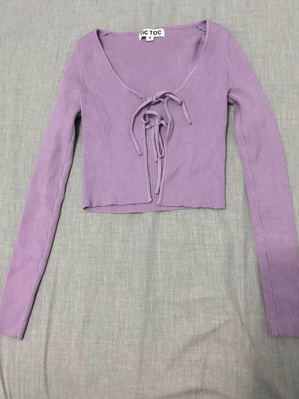 Tic Toc Lavender Ribbed Lace-Up Long Sleeve Crop Top